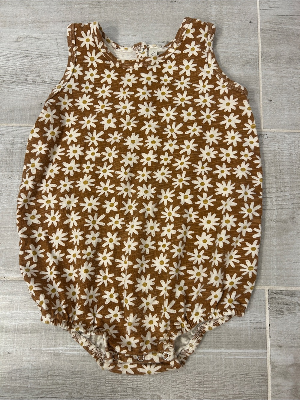 Rylee + Cru Brown Daisy Print Sleeveless Baby One-Piece